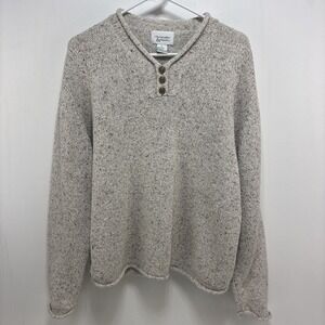 Womens Oatmeal Beige Marled Roll Neck Sweater‎ Size XL Quarter Button 90s Earthy